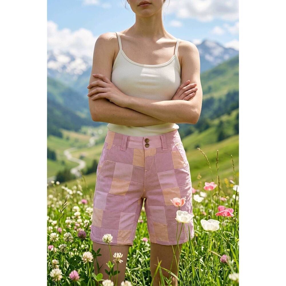 🔹️Glo Jeans Pink & Orange Patchwork Lightweight Bermuda Shorts Size 9